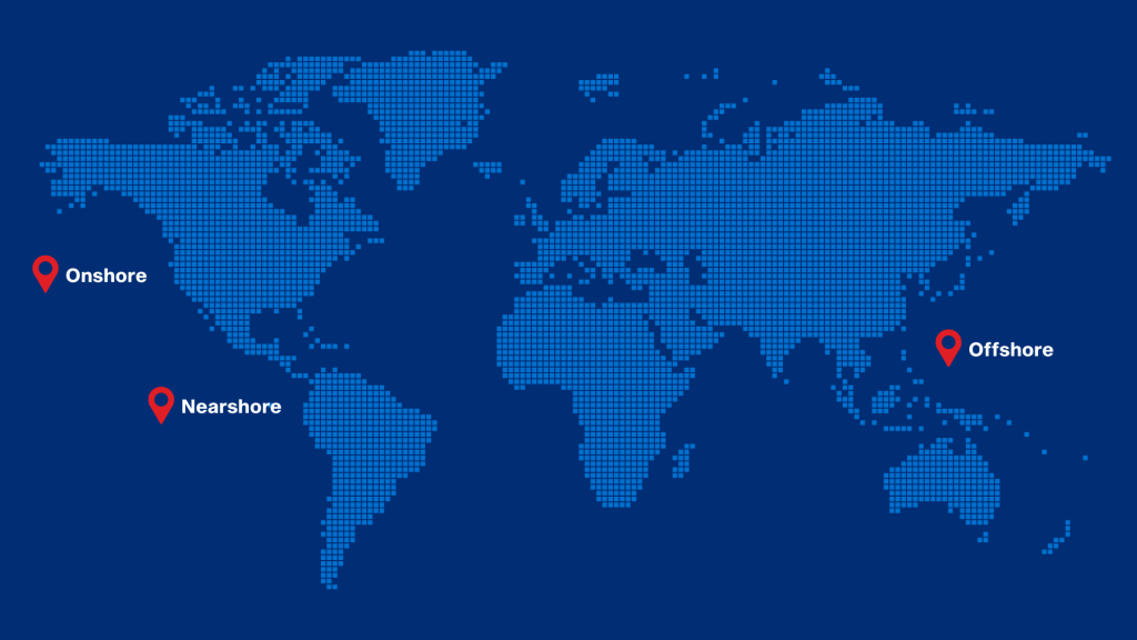 Nearshore vs Onshore vs Offshore vs Nextshore IT Outsourcing in 2024 Map - Advancio Technology Company in Los Angeles