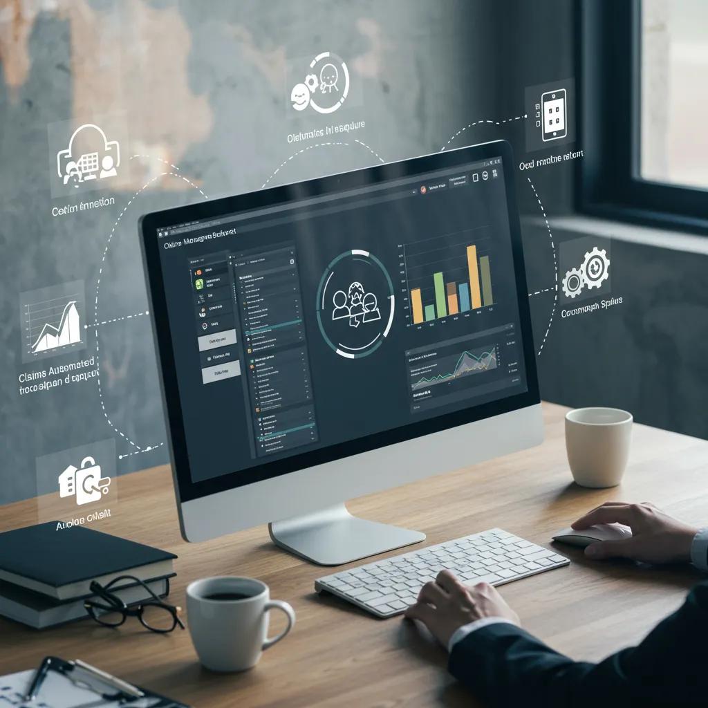 Claims management software interface showcasing key features in a professional workspace