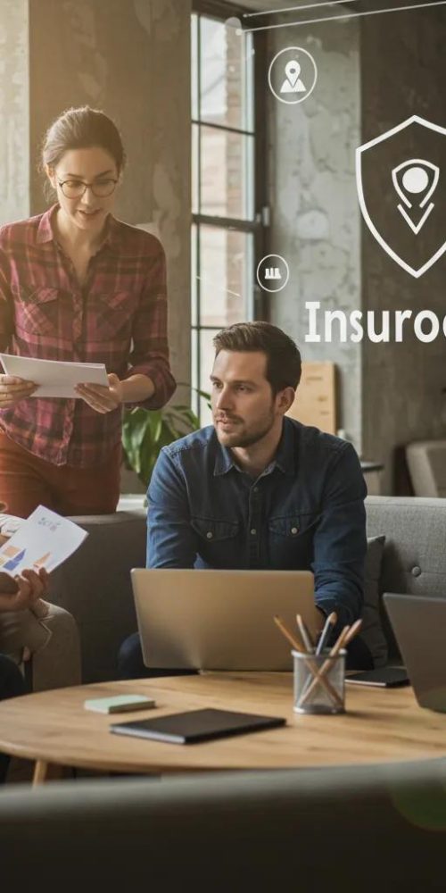 Diverse group discussing InsurTech in a modern office, highlighting trust and collaboration