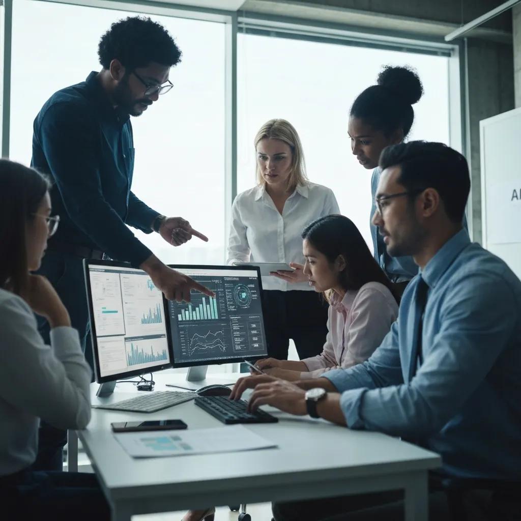 Insurance professionals collaborating on AI-driven underwriting processes